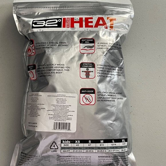 32 DEGREES Kid's XL(16/18) Black Heat Base Layer Set Crew Top and Leggings - Picture 4 of 7